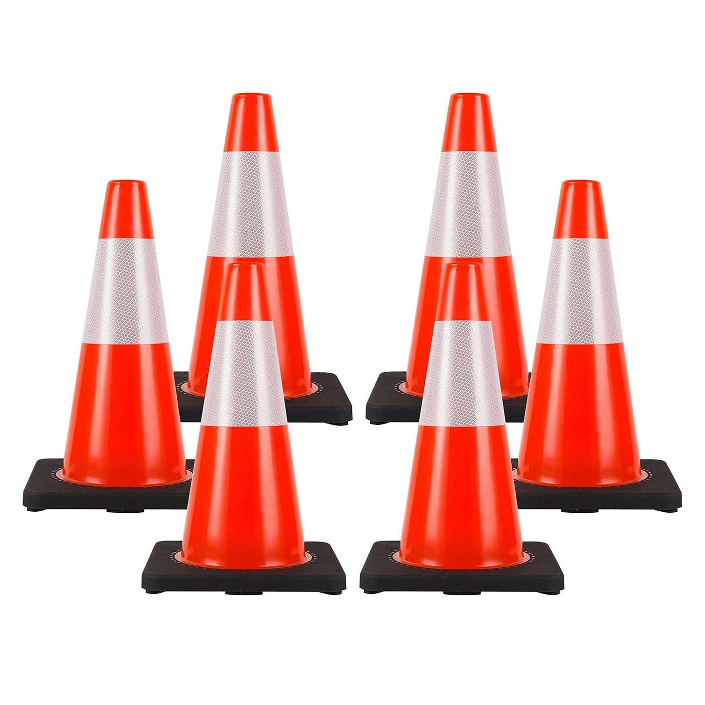 Traffic Cones 18 inch 6 Pack Heavy Duty Safety Cones Orange with Reflective Collars Fit Parking Lot,Driveway Road Traffic Control Construction Sport Cones