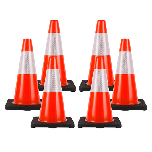 Traffic Cones 18 inch 6 Pack Heavy Duty Safety Cones Orange with Reflective Collars Fit Parking Lot,Driveway Road Traffic Control Construction Sport Cones