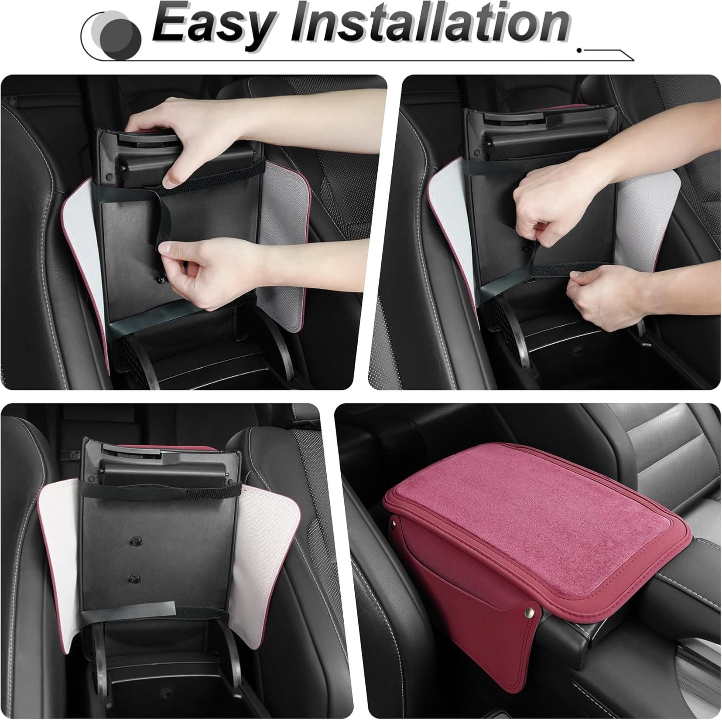 SINGARO Car Leather Center Console Cover with 2 Storage Bags, Universal Furry Fluffy Car Armrest Seat Box Pad, Comfortable Car Interior Accessories, Fits for Most Vehicles (Red)