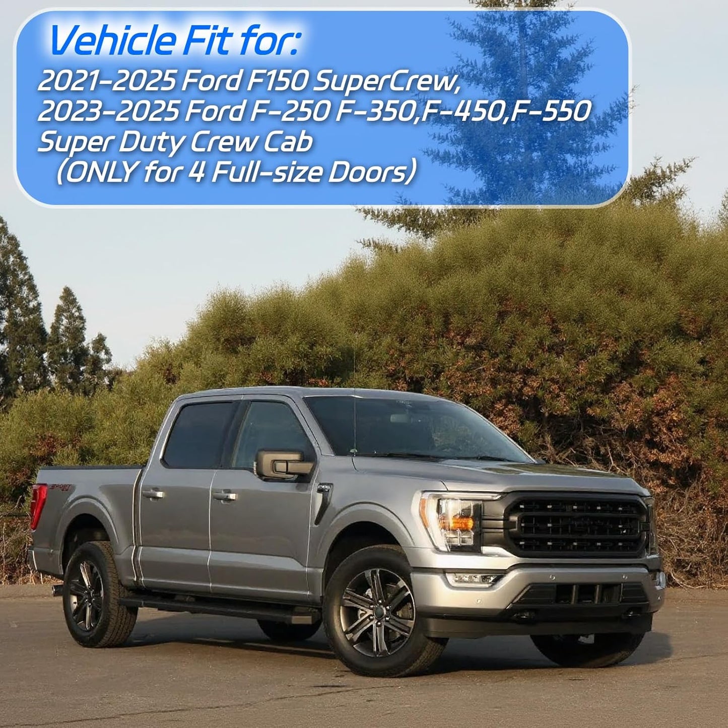 4 PCS in-Channel Rain Guards Fit for 2021 2022 2023 2024 2025 Ford F150 SuperCrew, Side Window Wind Deflectors for 23-25 F-250 F-350 F-450 F-550 Crew Cab, Vent Window Visors Shade Shield