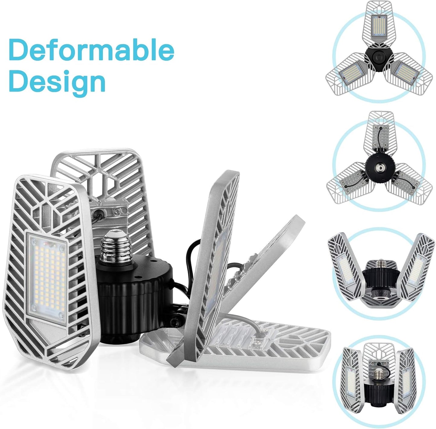 2-Pack Deformable LED Garage Ceiling Lights, 9000 Lumens, 82W CRI 80, Adjustable Shop Lighting (No Motion Activated)