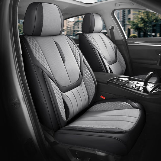 Car Seat Covers Full Set - Universal Seat Covers for Cars SUV Truck – Faux Leather Automotive Seat Covers, Breathable & Waterproof Front and Rear Seat Protectors, Fit for Most Cars-BlackGrey