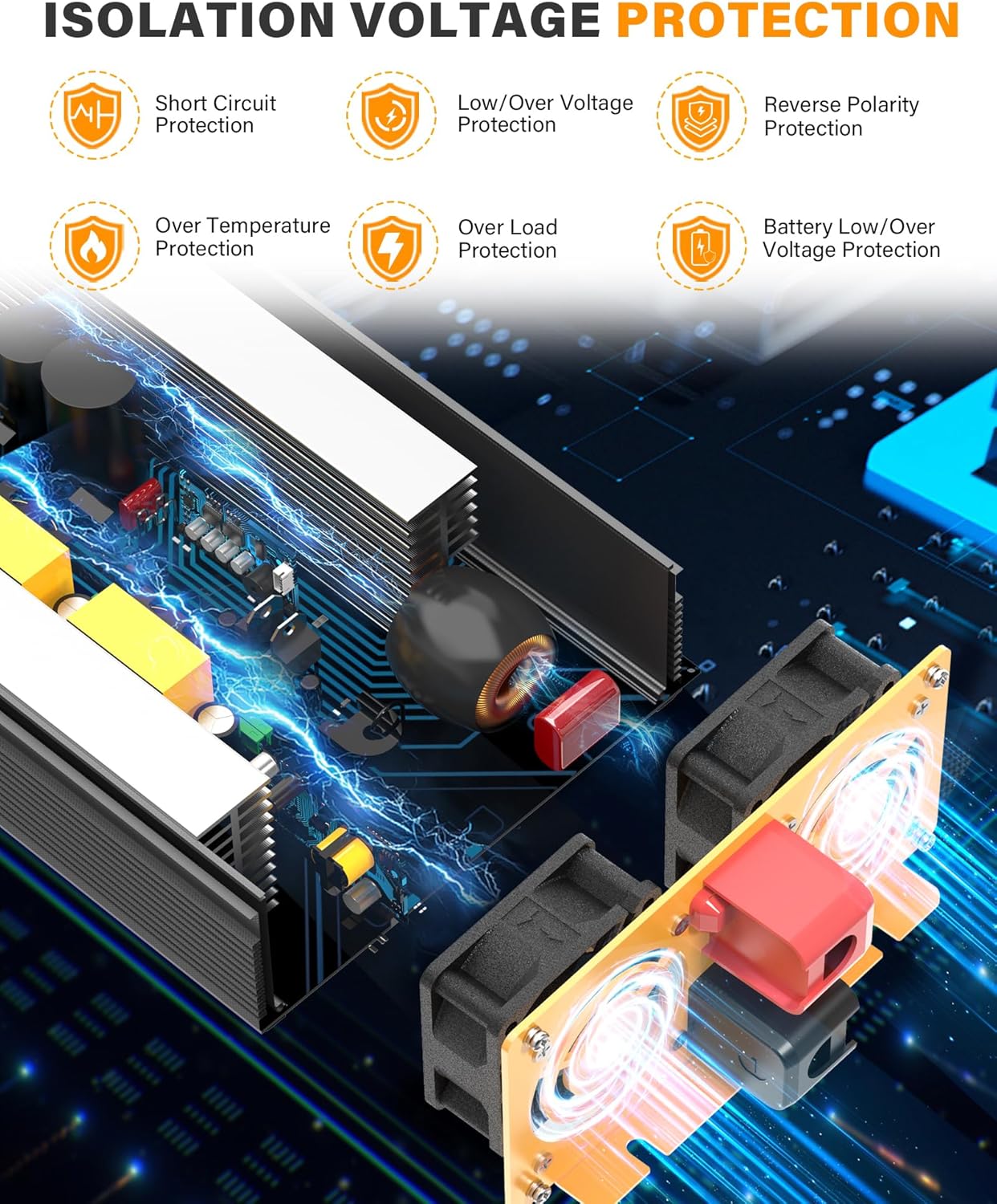 3000W Pure Sine Wave Inverter 24V DC to 110V 120V AC Converter for RV Truck Home Off-Grid Solar Power Inverter with Type-C PD30W/USB Port QC3.0 Quick Charging, 4 AC Outlets, Remote Control
