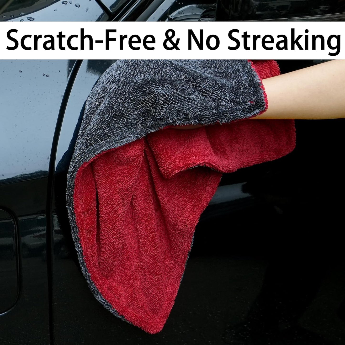 LIVOS 2 Pack Car Drying Towel, Premium Microfiber Towels for Cars, 1000GSM, Edgeless Twisted Loop Design, No Streaks, Scratches, or Water Spot, Absorbent Wash Towel, 18" x 24" (Red&Grey)