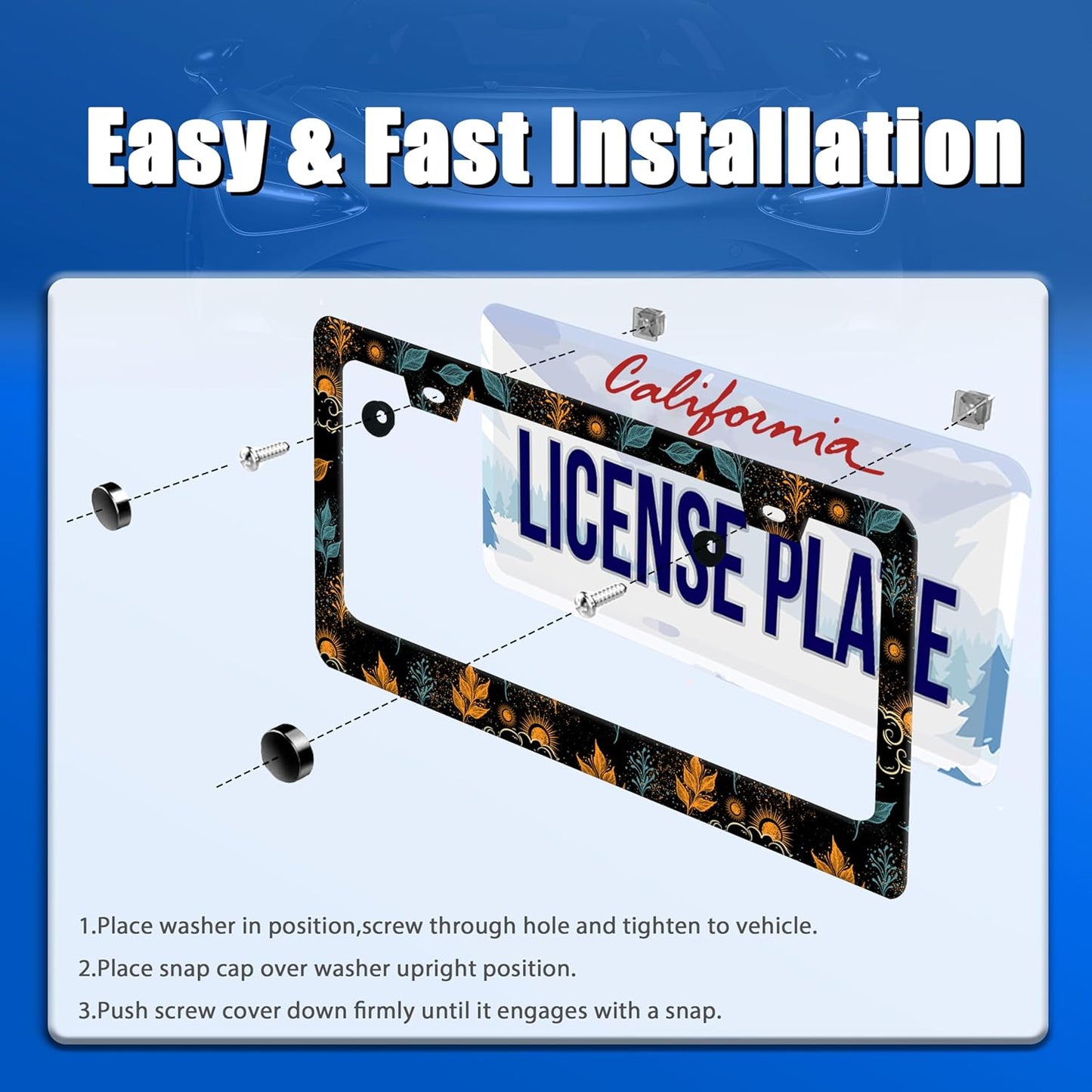 Galaxy License Plate Frame Colorful Starry Sky License Plate Stainless Steel Funny License Plate Holder for Men Women Universal Car Accessories Decoration 12.3" x 6.3"