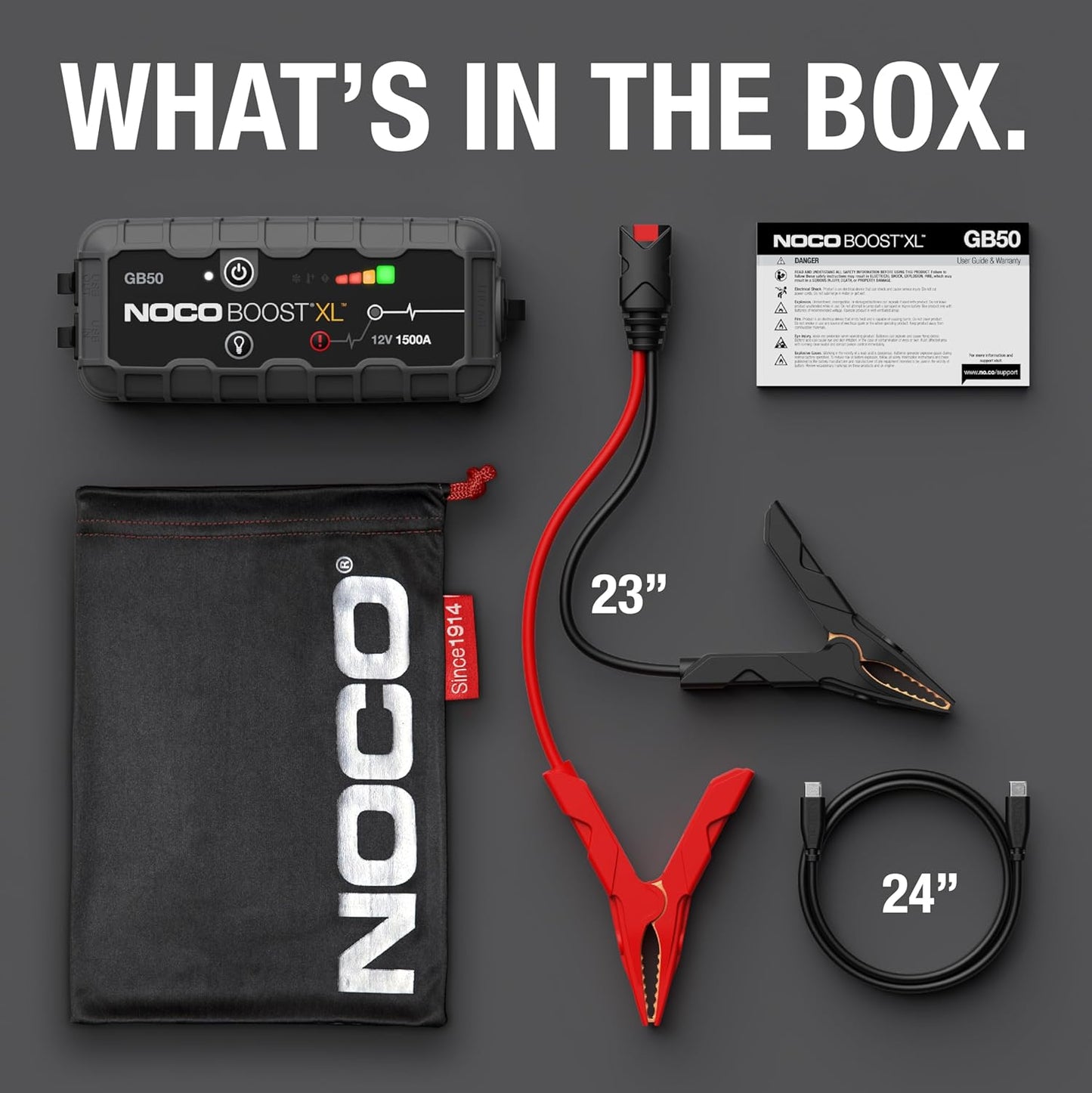 NOCO Boost GB50: 1500A UltraSafe Jump Starter – 12V Lithium Battery Booster Pack, Portable Jump Box, Power Bank & Jumper Cables - for 7.0L Gas and 4.5L Diesel Engines
