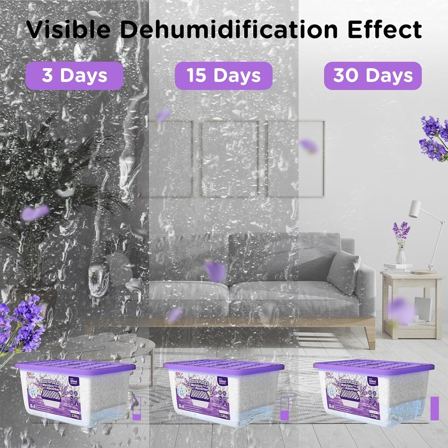 W&E Choice Moisture Absorbers With Lavender Scent, Portable Dehumidifier for Closet&Bathrooms, Kitchen, Humidity Absorber Odor Eliminator Absorber