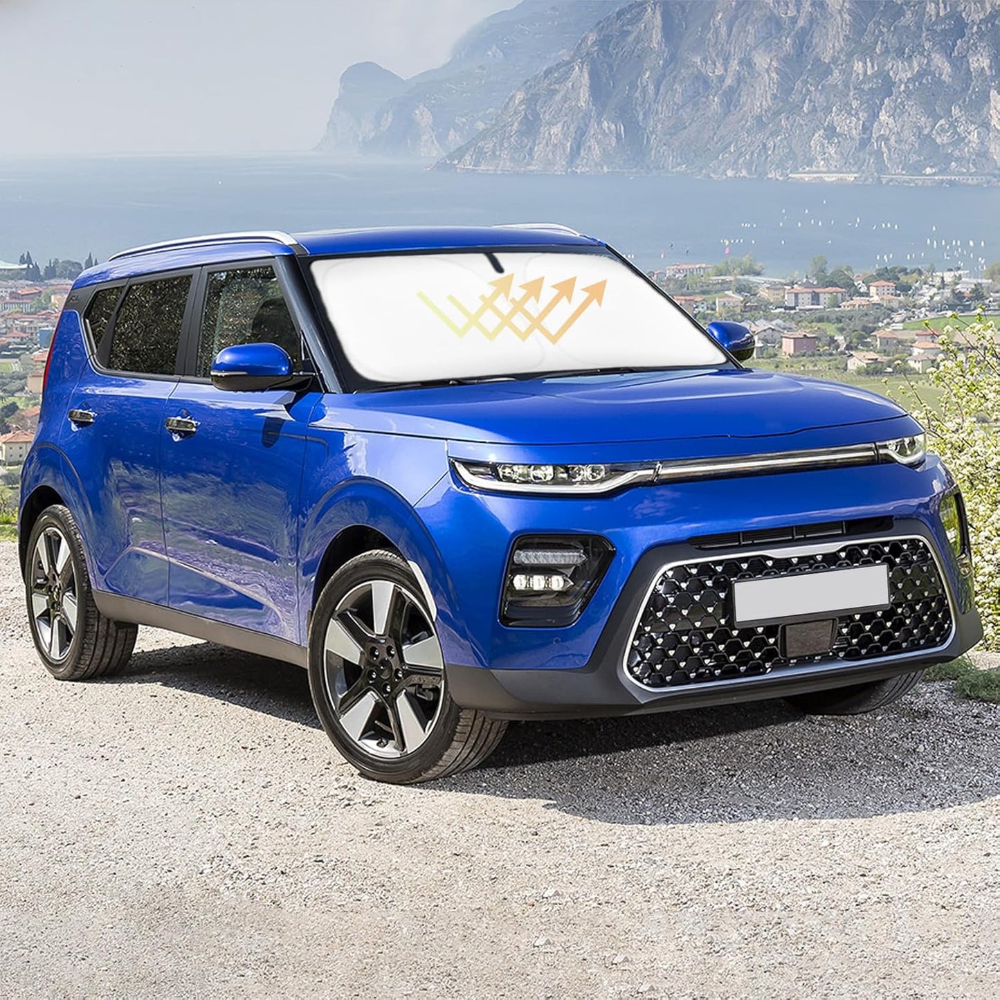 Windshield Sun Shade Car Sunshade for Kia Soul 2014-2024 2025 2026 Accessories Windshield Sun Visor Cover for Soul Front Window Shield 240T Silver Coating Reflective Polyester Protector Block UV Ray