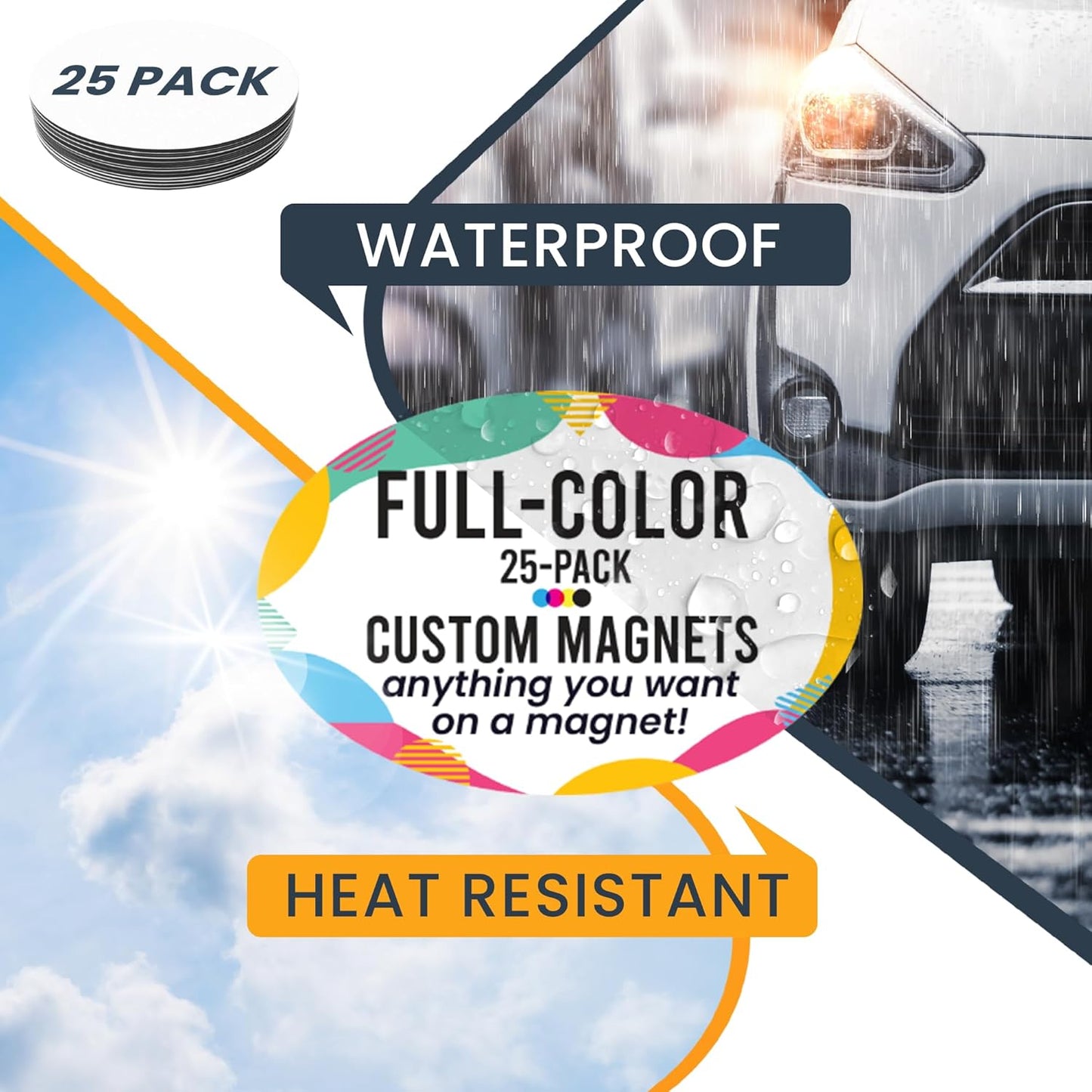 Magnet Me Up Customizable 4x6 Inch Oval Magnet Pack, 25 Piece, Custom Magnet for Businesses, Personal Use, Choose Your Text, Upload Image, Magnetic Vinyl for Any Magnetic Surface, Crafted in USA