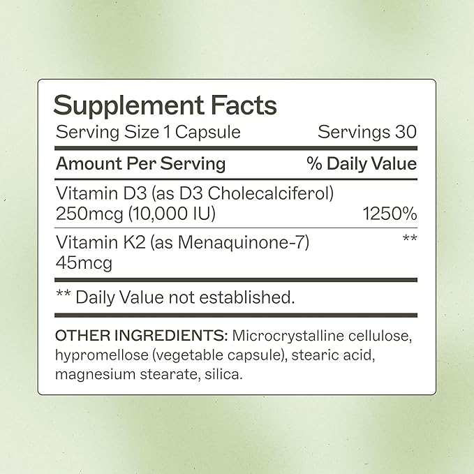 Amy Myers MD Vitamin D3/K2 10,000 IU Capsules - Daily Vitamin Supplement for Bone, Immune & Hormone Health Support - Healthy Mindset & Relaxation Aid - 30 Capsules