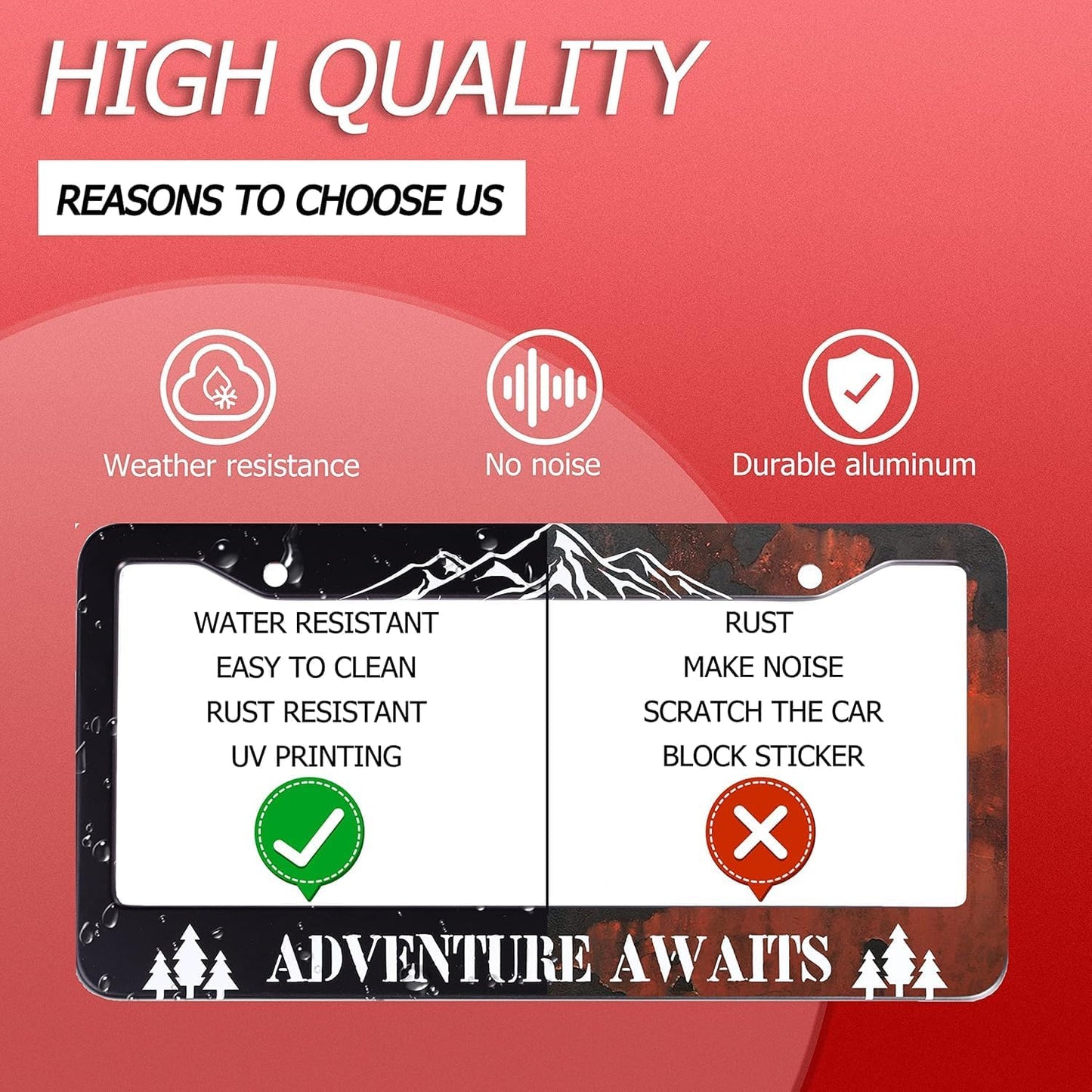 Personalized License Plate Frame Animals Stainless Steel Accessory Wolf Deer Horse Tiger Holder Funny Car Decorative 2 Holes Screws Fits Us Standard License Plates 12.2 X 6.3 in for Men Women