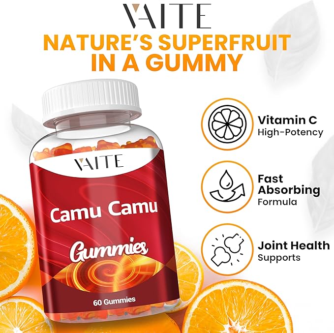 Camu Camu Vitamin C Gummies for Skin and Hair – Antioxidant-Rich, Vegan, Gluten-Free Supplement for Immune Support, Energy Boost, and Collagen – 60 Chewables for Active Men and Women