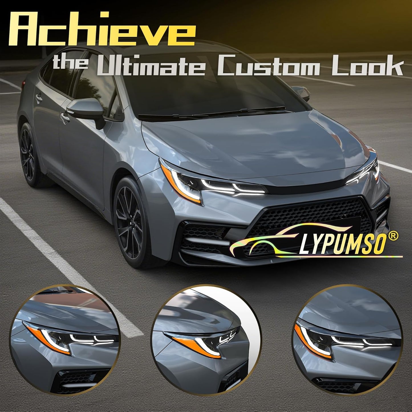 Lypumso 16 x 60 Inches Deep Black Headlight Taillight Car Tint Vinyl Film, Self Adhesive Fog Lights Sticker Sheet Roll for Car Lights Cover Protection