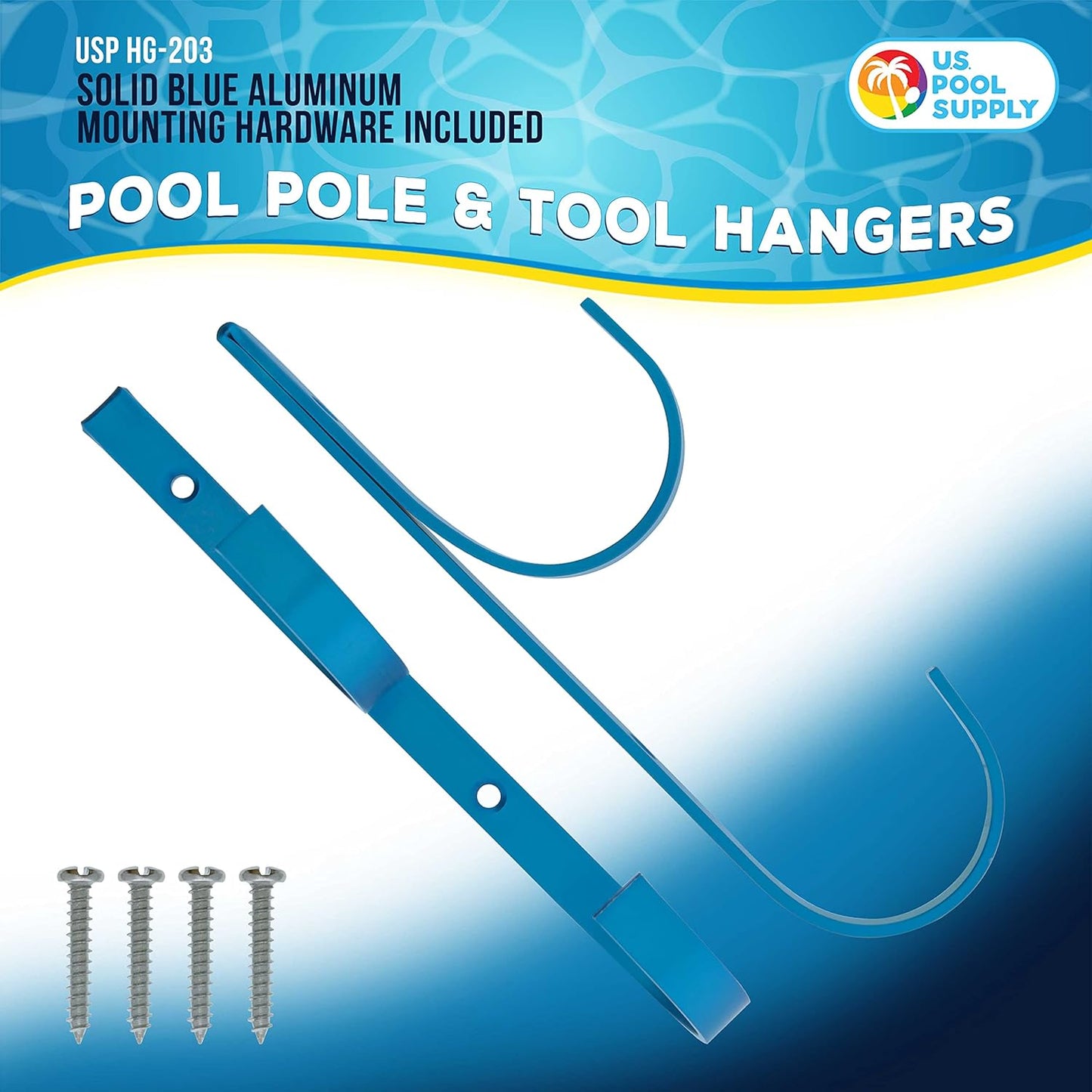 U.S. Pool Supply Pool Pole Hanger - 2 Blue Aluminum Pool Hooks for Poles - Equipment Fence Hook for Nets, Skimmers, Leaf Rakes, Vacuums, Vacuum Hoses, Telescopic - Attach Accessories, Holder Organizer