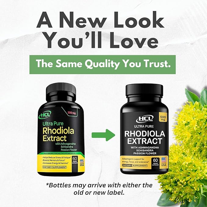 Rhodiola Rosea Supplement High Potency Extract 500mg - 3% Rosavins 1% Salidrosides with Ashwagandha Shisandra Passion Flower Herb Powder Capsules - Natural Way to Relieve Stress - Pills for Energy