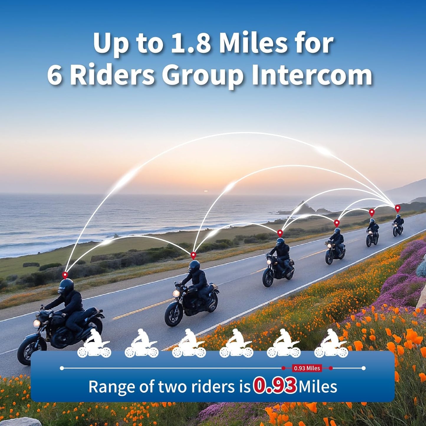 BK-S2 Motorcycle Bluetooth Intercom Headset - Helmet Communication System, Waterproof Speaker, Voice Comm Earbuds, Helmet Headphone, Noise Cancellation (Duo Black)