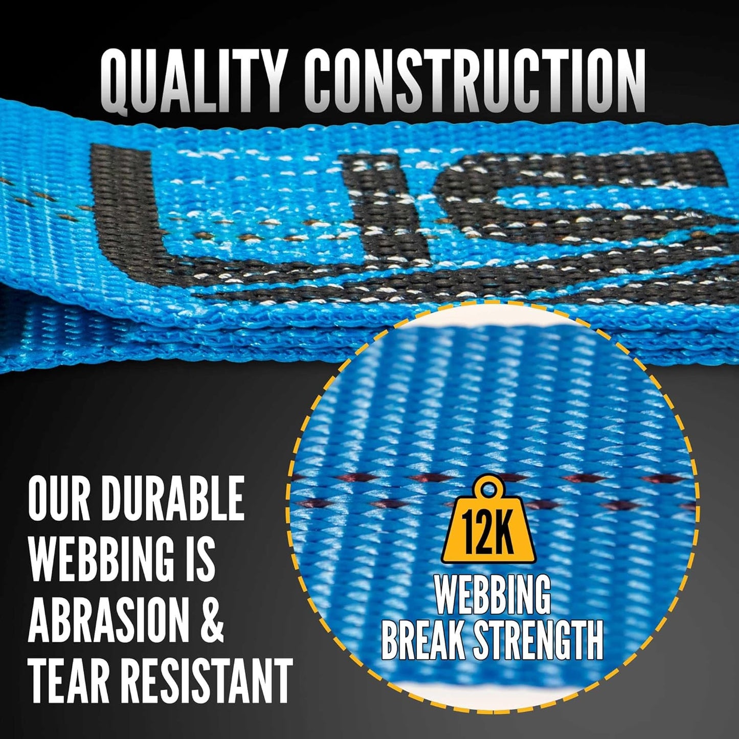 US Cargo Control 2 Inch Wide x 18 Foot Long Heavy Duty Ratchet Strap with J Hooks, Blue Weather Resistant Webbing, 3,333 Pound Working Load Limit