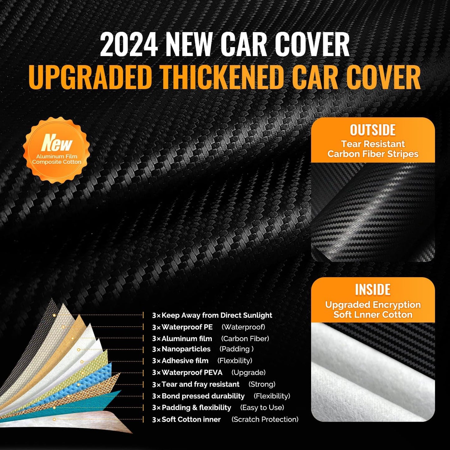30 Layers Truck Car Cover for Automobiles All Weather Waterproof, Outdoor Snowproof UV Protection Windproof, Soft Cotton, Heavy Duty Universal Car Covers, (Black, Fit Truck 211"-230")