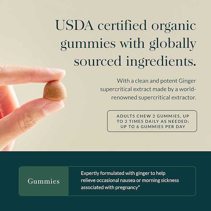 Gaia Herbs Nausea Organic Gummy - Relieves Occasional Nausea - with Ginger and Lemon - 60 Vegan Gummies (30-Day Supply)