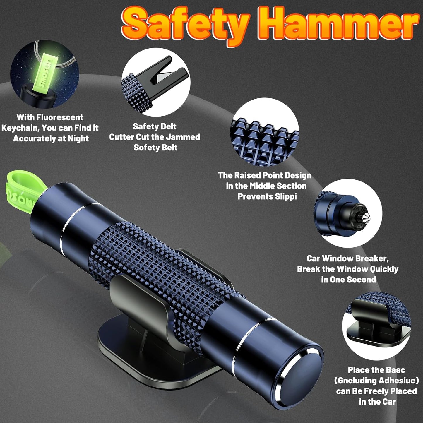 Window Breaker - SafeHammer Glass Breaker Under Water, Upgraded Antiskid, Car Hammer Seatbelt Cutter Car Window Breaker Emergency Escape Tool, Safe hammer Glass Breaker for New Cars (2PCS Blue)