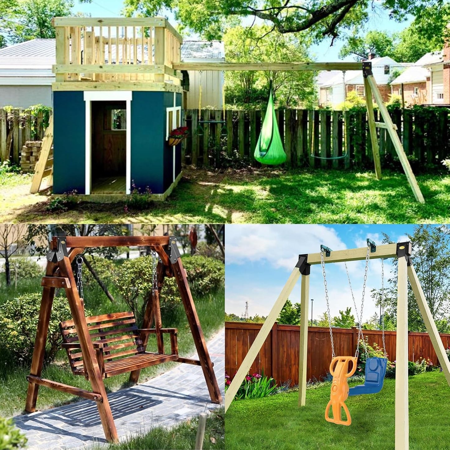 BETOOL Swing Set Brackets - 2pcs A Frame Swing Bracket Hardware with All Mounting Accessories (Black)