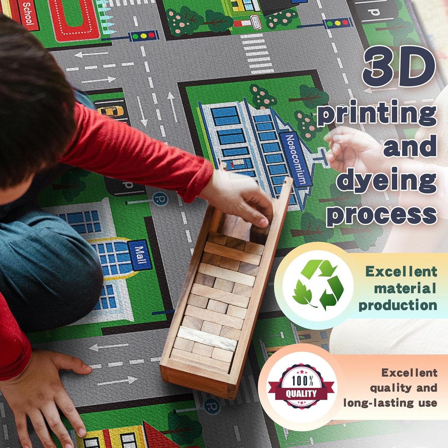 Fun Car Play Area Carpet Car Mat 2x3 Play Rug for Playroom Town City Road Map for Boys Bedroom Non-Slip Washable