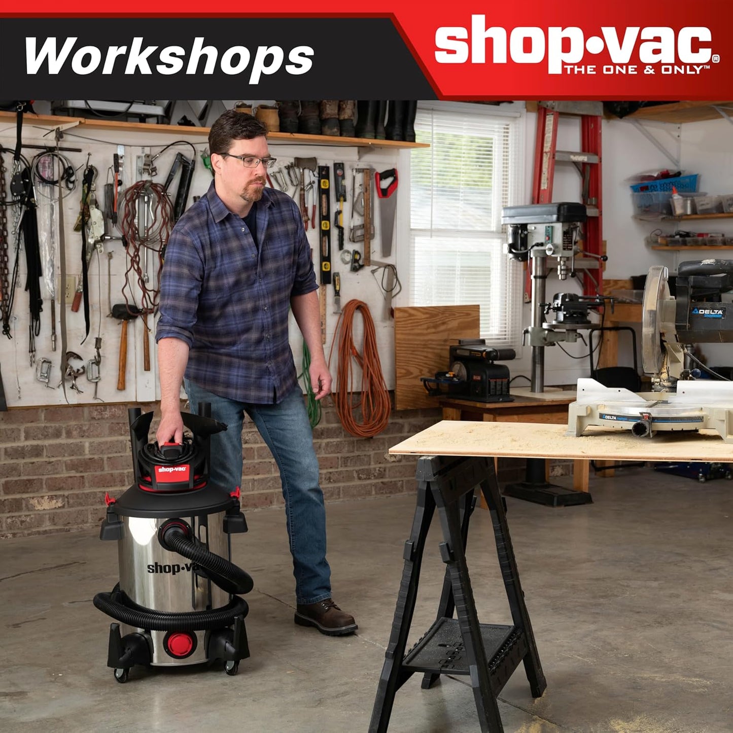 Shop-Vac 5761311 12-Gallon Wet/Dry Shop Vacuum, 6 Peak HP, 1.5 Inch Diameter x 7 Foot Hose, 20 Foot Cord, Ideal for Home, Garage, and Workshop Cleaning