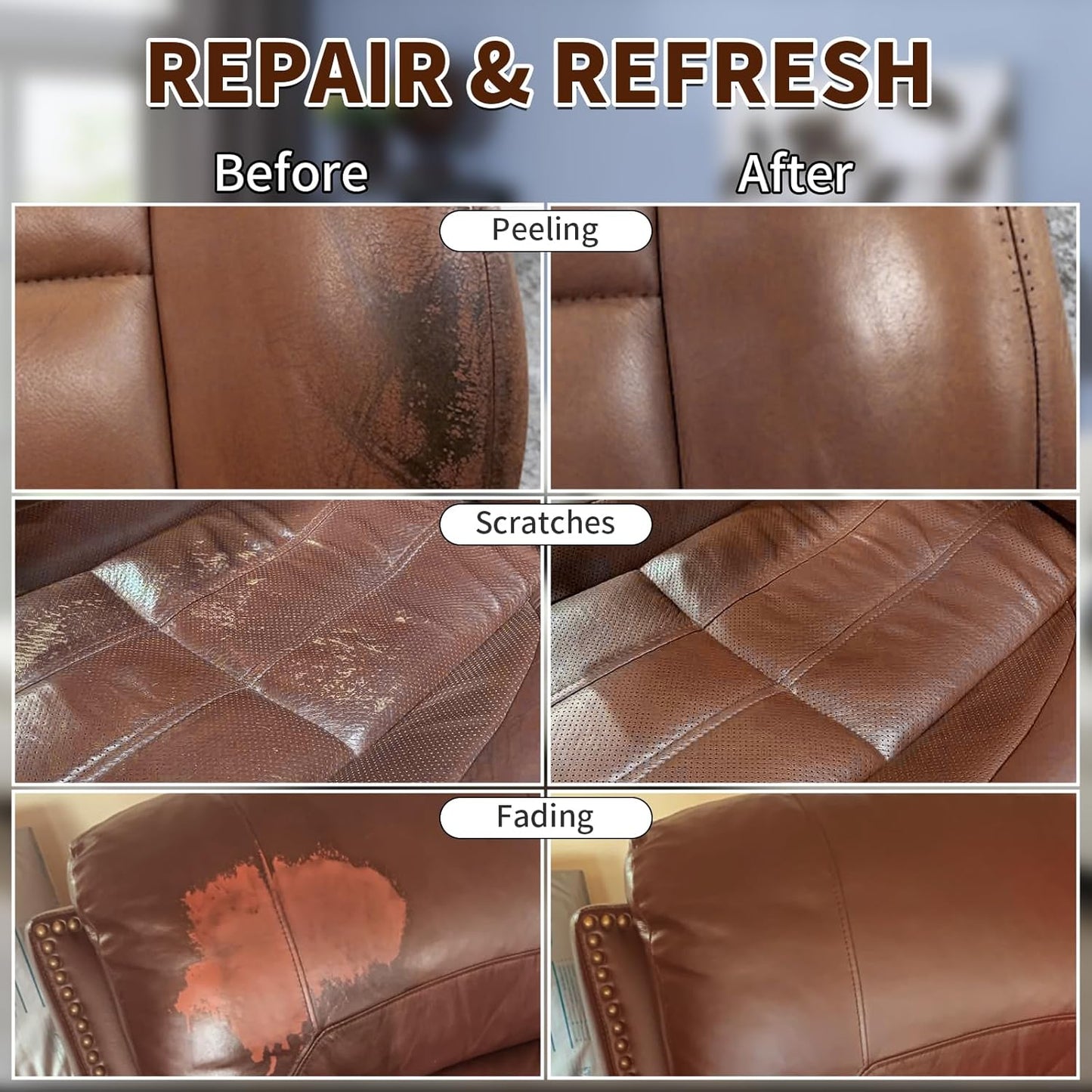Medium Brown Leather Recoloring Balm,Leather Couch Scratch/Stain Remover,Leather Repair kit for Vinyl Furniture and Car Interior,Leather Dye Paint for Scratched and Faded Leather Couches