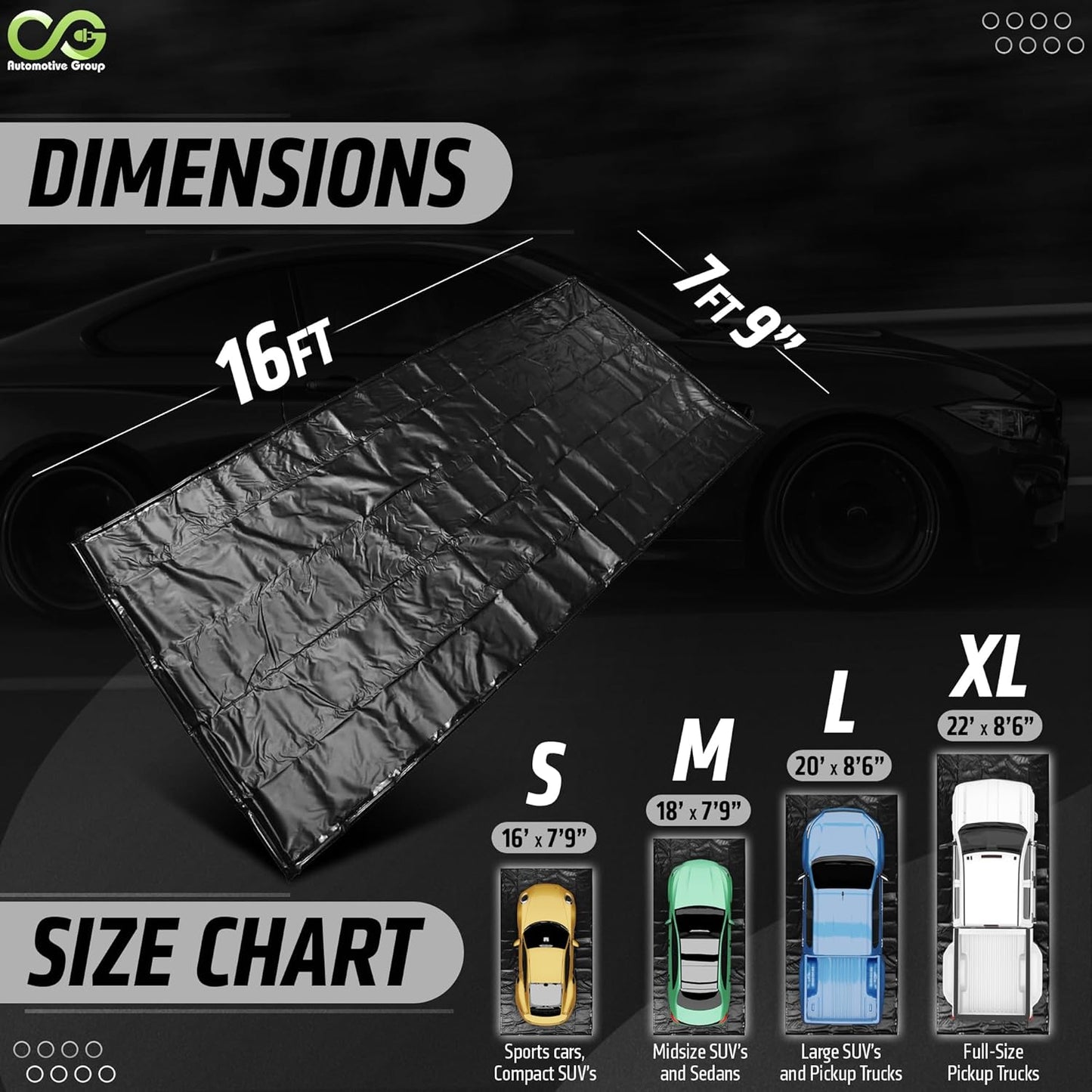 CG Automotive Group Garage Floor Mat, 7'9"x16', Black, Garage Containment Mat for Floor Under Car, Waterproof, Heavy Duty