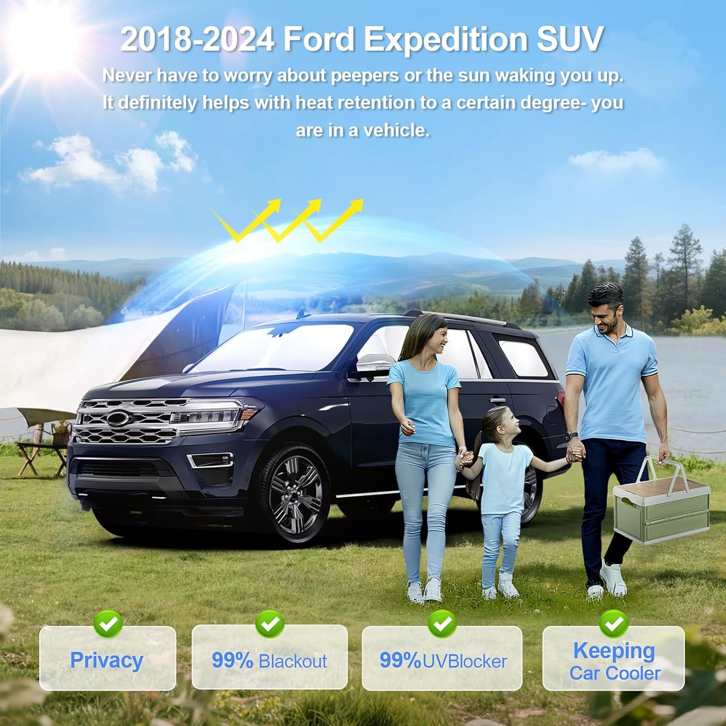 8pcs Car Window Shades for Ford Expedition SUV 2018-2024 Accessories,Windshield Side Rear Full Sunshade,Sun Visor UV Blocking, Privacy Protection and Blackout for Camping Outdoor