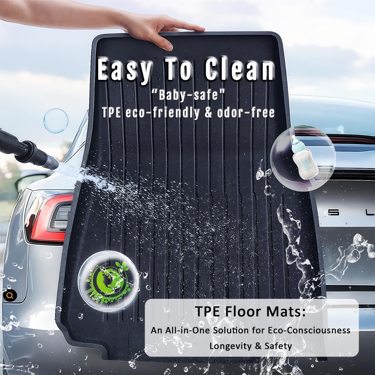 Tesla Model Y Juniper Floor Mats and Cargo Liner,9PCS TPE All Weather Floor Liner for New Model Y 2025 2026 5 Seat,Black Car Mats for Tesla Accseeories, Cargo Mats and Seat Back Cover Protector