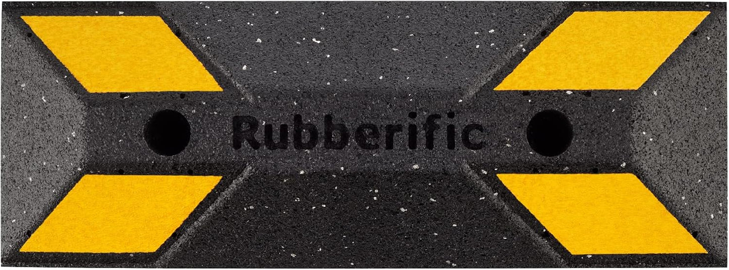 Rubberific Heavy Duty Rubber Parking Stop Durable Easy to Install Reflective Parking Curb Garage Car Stopper for Indoor and Outdoor Use (2 Pack)