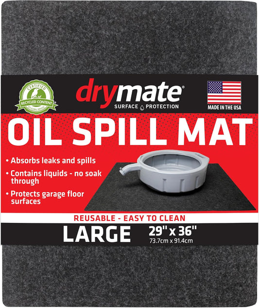 Drymate Oil Spill Mat (29" x 36"), Premium Absorbent Oil Pad, Reusable, Washable, Durable, Waterproof Backing Contains Liquids, Protects Garage Floor Surface (USA Made)