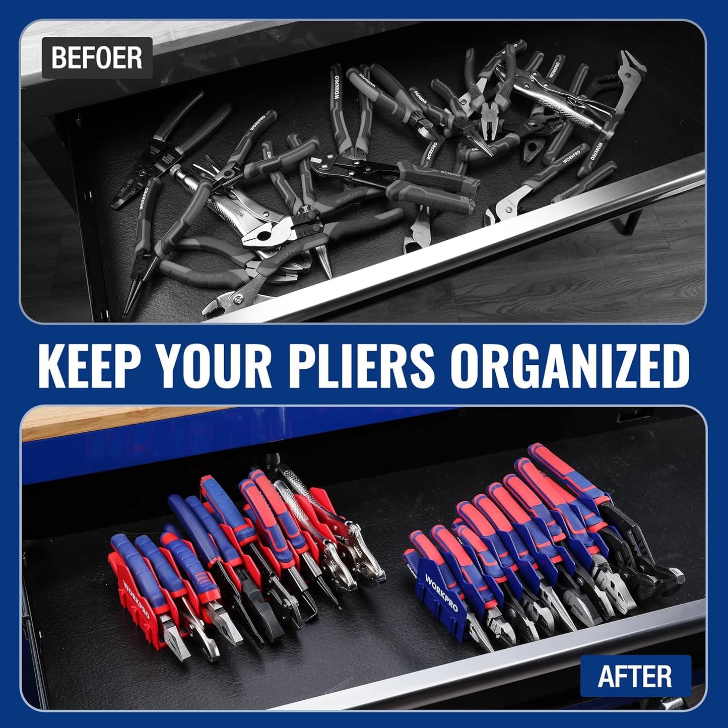 WORKPRO 2-Pack Plier Organizer Rack, Pliers Holder and Cutter Organizers with Non-Slip Rubber Base, 20-Slot Tool Box Organizer, Tool Drawer Organizer, Tool Storage, Plier Rack (Pliers Not Included)