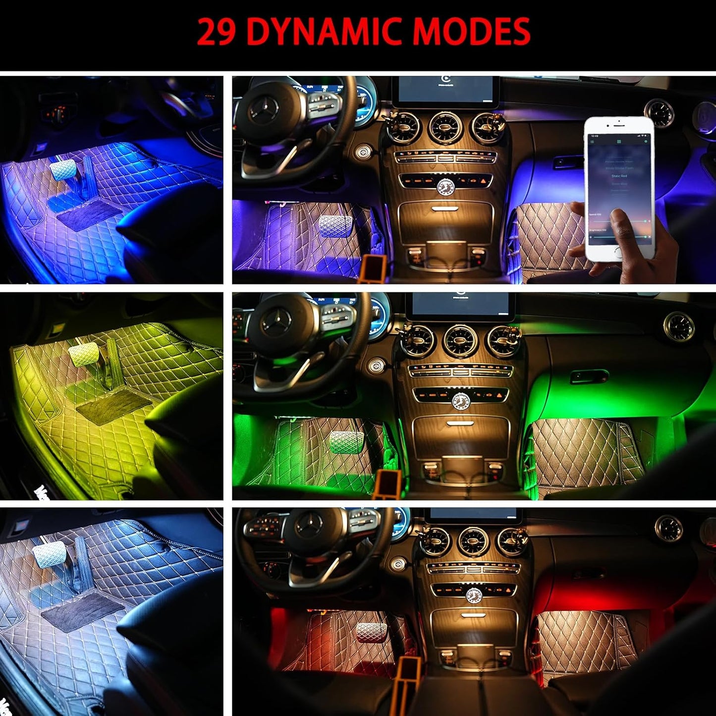 Smart USB Interior Car LED Strip Light with App Control,RGB Neon Atmosphere Lights, USB 5V Ambient Night Light Decorative Lamp, Multi Color Strip Light for Cars with Music and DIY Mode (RGB 72LEDs)