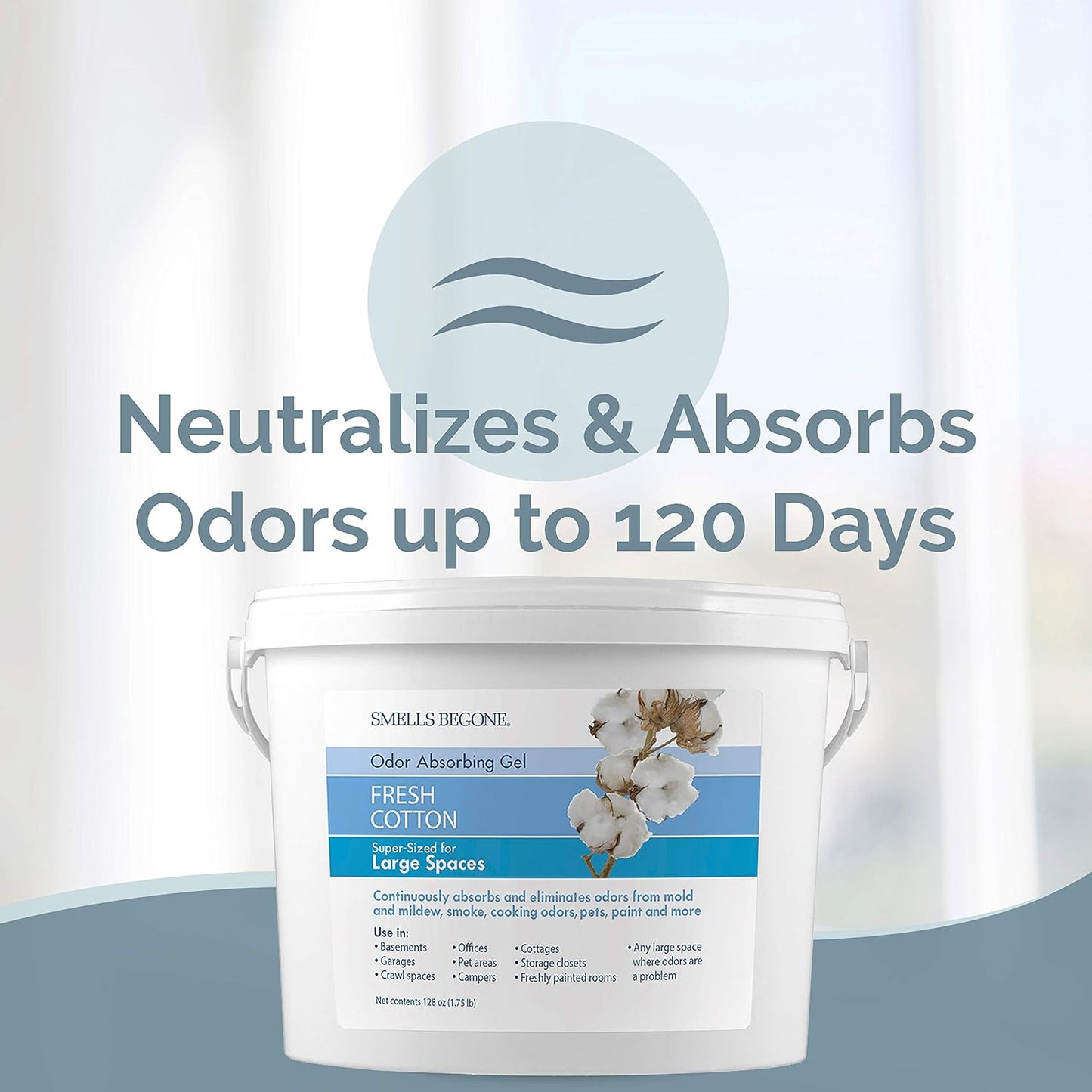 SMELLS BEGONE 1-Gallon Odor Absorber Gel - Air Freshener & Odor Eliminator for Homes, Garages & Commercial Buildings - Industrial Size - Fresh Cotton Scent
