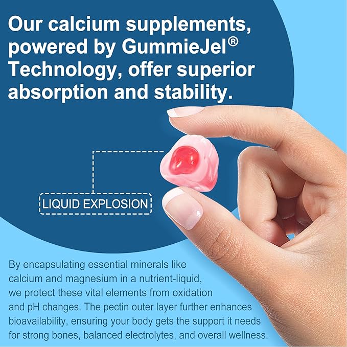 Calcium Citrate 1000mg, Calcium Gummies with Calcium & Magnesium 2:1 Ratio, Plus Vitamin D3, Zinc, B6 & Potassium – High Absorbable Calcium Chewable, Bone & Muscle Support, Vegan, Sugar-Free, 60Cts