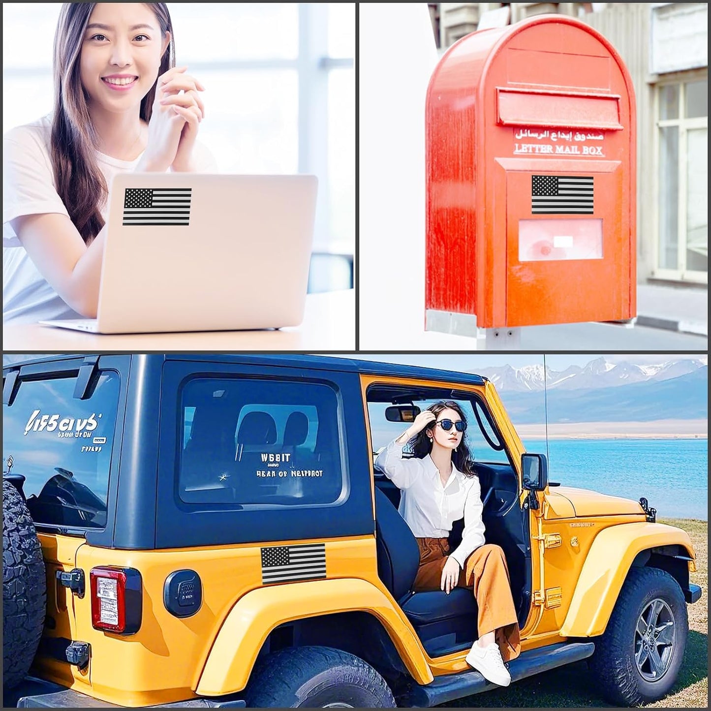 Black American Flag License Plate Frame- Front Rear Patriotic USA ‌Car Tag Frames, 2 Pack 4 Hole Subdued 3D Embossed Stars and Stripes Plastic Holder with Mounting Hardware Kit