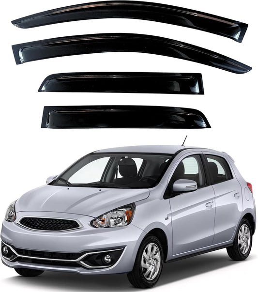 KPY Window Visor Compatible with Mitsubishi Mirage Hatchback 2014-2020, 4PC Rain Guard Side Window Vent Deflectors Tape-On Style, 2014 2015 2016 2017 2018 2019 2020