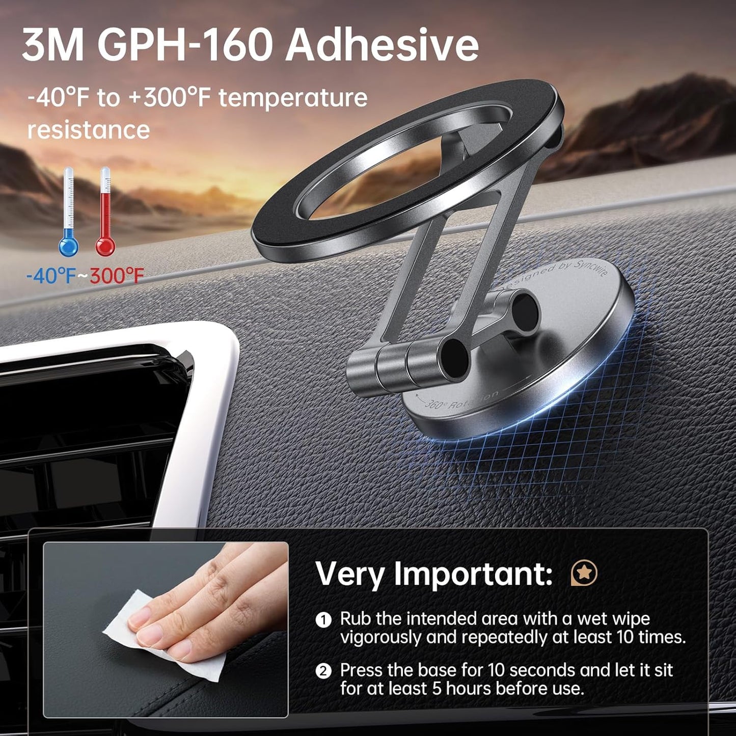 SYNCWIRE Fits MagSafe Car Mount, [All-Metal] Magnetic Phone Holder for Car, [Flexible Three-axis] 360° Rotation Magnetic Car Mount Strong Magnets Car Phone Holder Fits iPhone 16 15 14 13 12 Pro Max