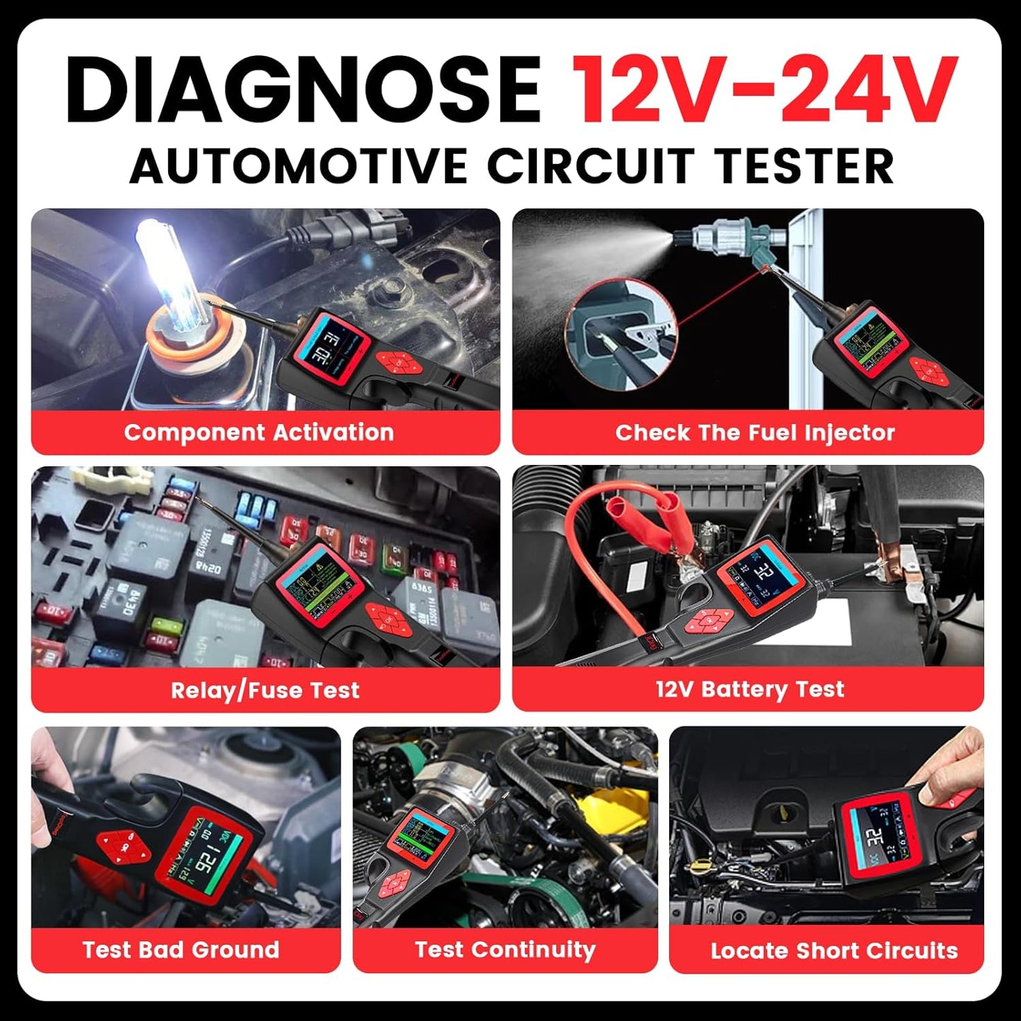 P200 Power Circuit Probe Kit - Automotive Circuit Tester with 2024 Online Update, 9~30V Voltage Range, Multimeter, Relay Test, Fuel Injector Tester, Activating Component, Oscilloscope Mode