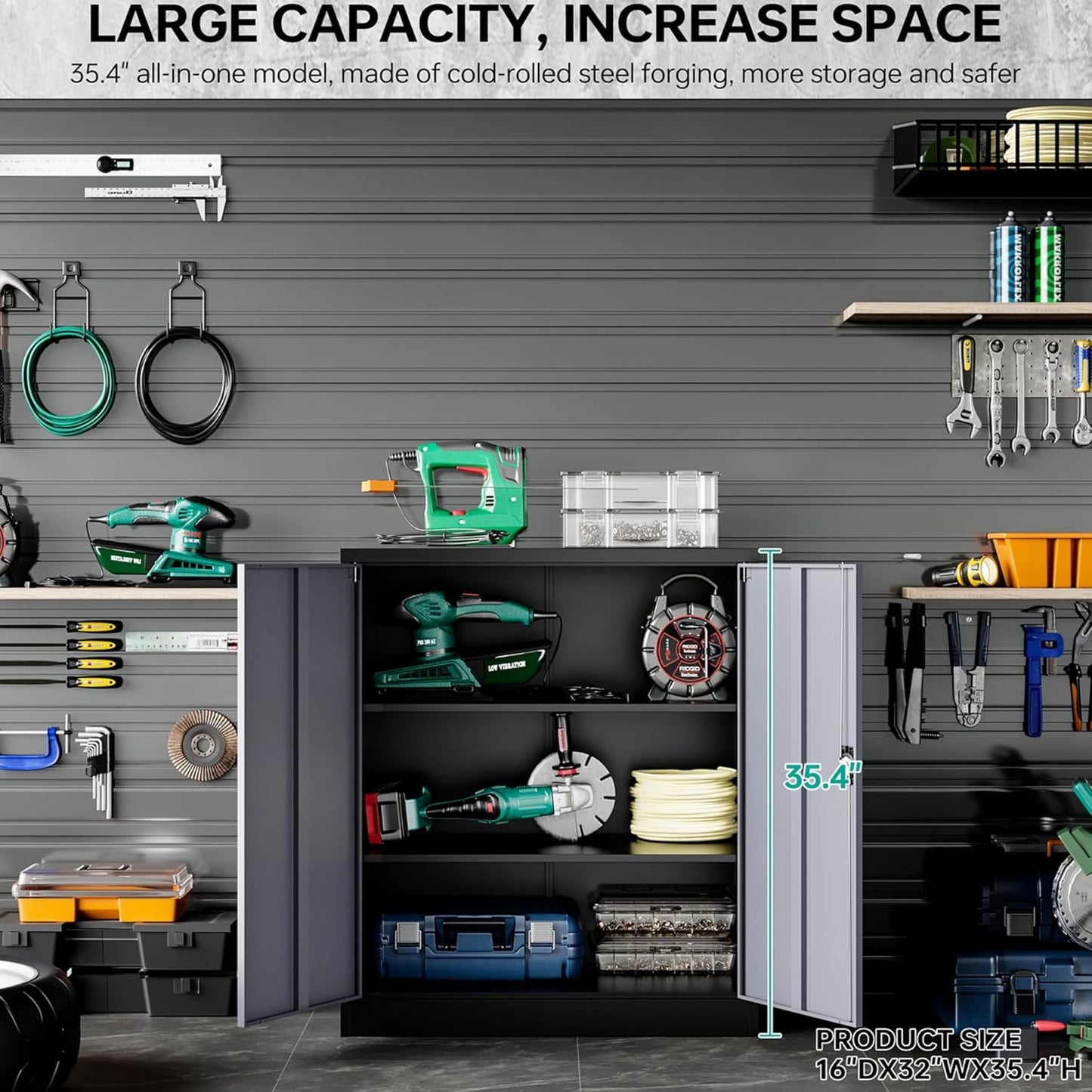 SISESOL Small Metal Cabinet with Shelves,36 inch Garage Storage Cabinet with Lock,Gray Metal Storage Cabinets with Locking Doors,Small Steel Lockable Cabinets for Home,Office,Shop,Garage