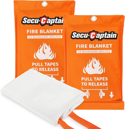 SecuCaptain Emergency Fire Blanket for Home Kitchen - 2 Pack 40"x40" Flame Suppression Fiberglass Fire Blankets for House Camping Car Office Warehouse Survival Safety
