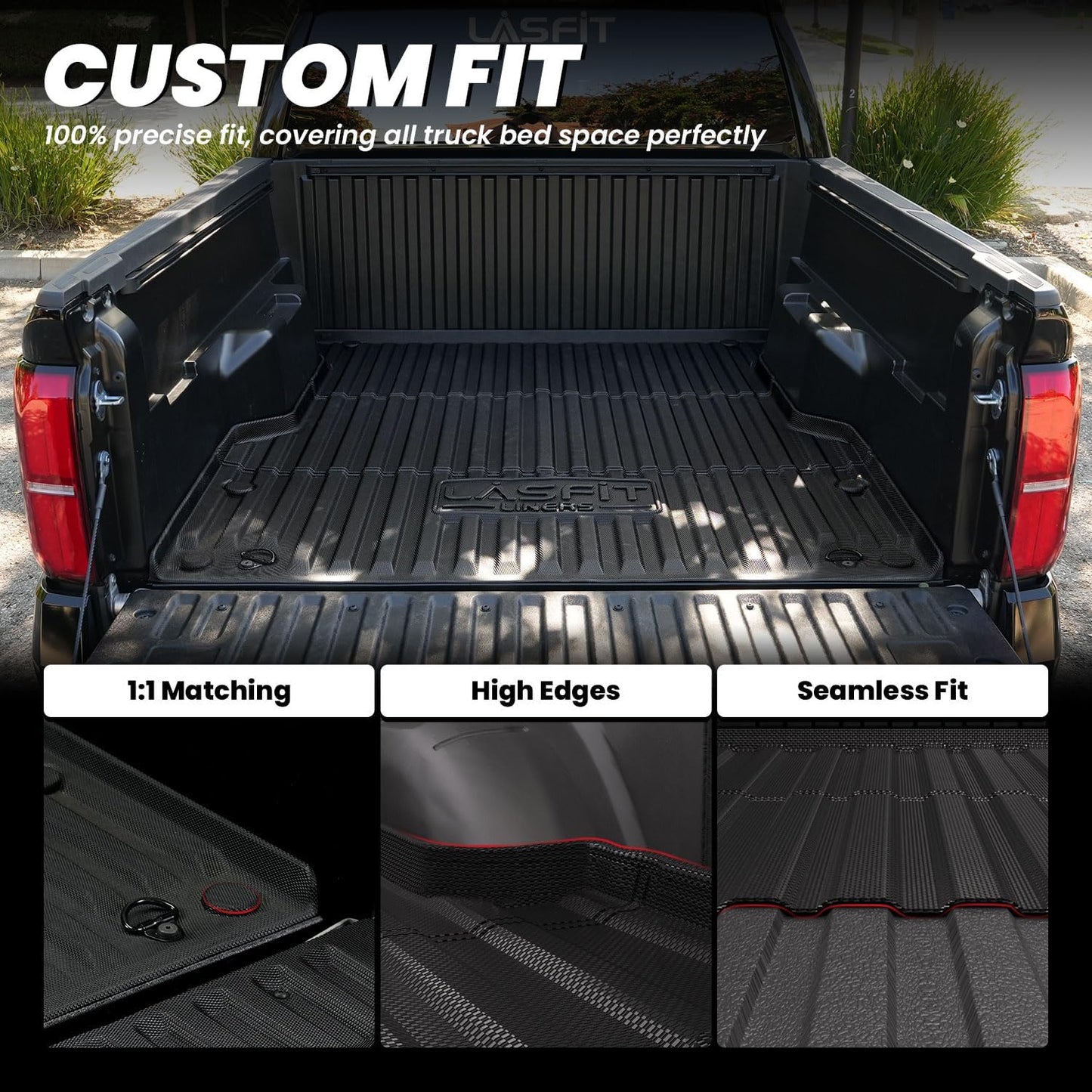 LASFIT Bed Mat for Toyota Tacoma 2024 2025 Truck Bed (5ft,5'Bed), All Weather 5 ft Rubber Car Bed Liner for Toyota Tacoma Accessories, TPE Trunk Mat&Cargo Liner, Black
