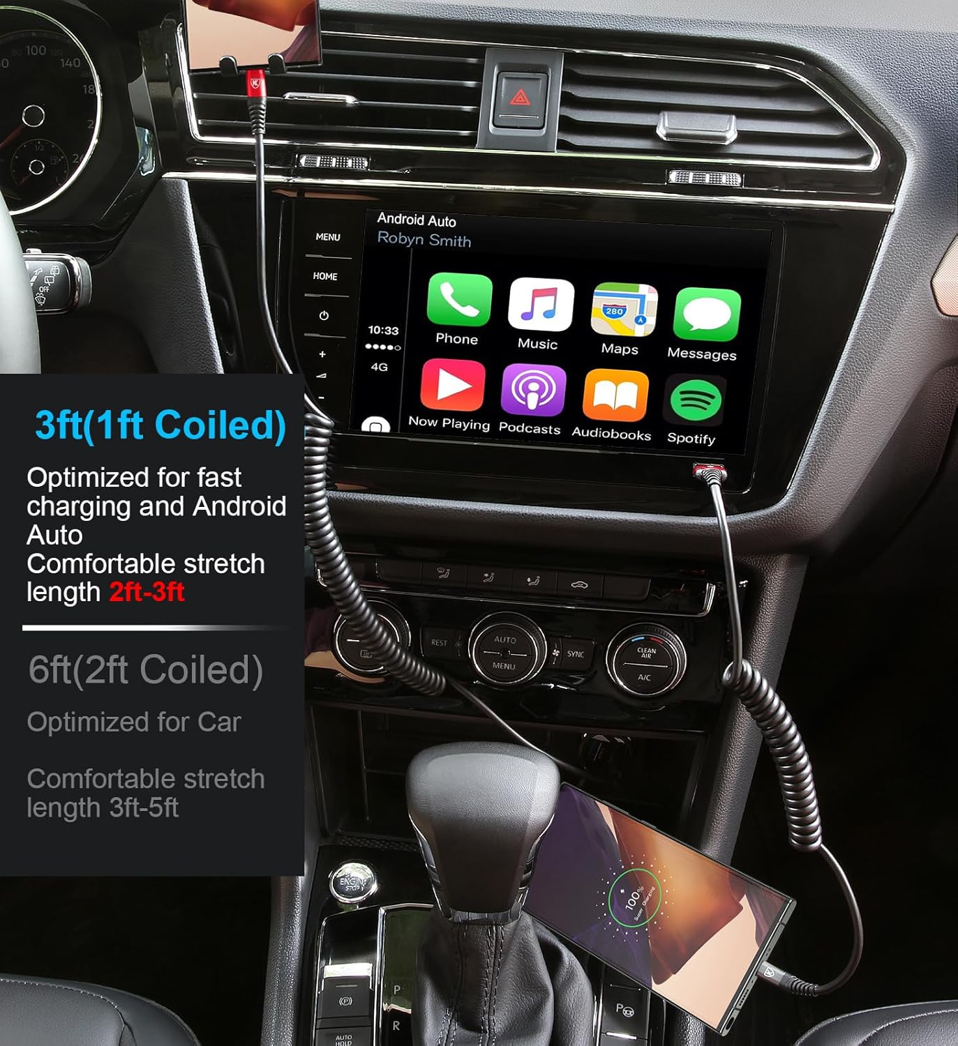 USB C Cable [3FT+6FT], 2Pack USB A to USB C 3A Fast Charging, Coiled Type C Charger Cord for Car USB-C Cable Compatible with iPhone 16/15/Plus/Pro/Samsung Galaxy A10e A20 A50 S20 Plus S10E Note 20-Red