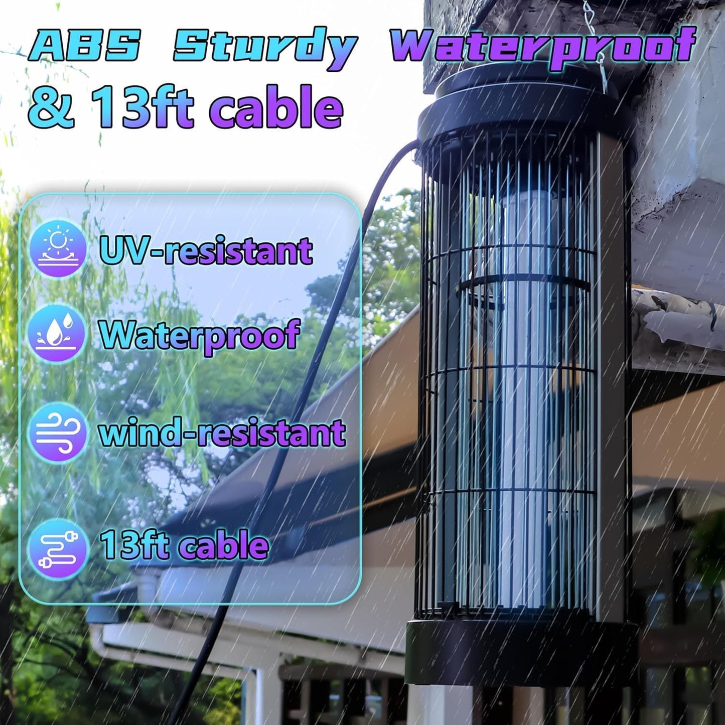 Small Bug Zapper Indoor for 3000 Sq.Ft. with 13FT Power Cord, 3000V Instant Killing Grid Removable Hanging High Power Outdoor Mosquito Killer, Fly Trap Lamps for Front Porch Backyard Outdoor