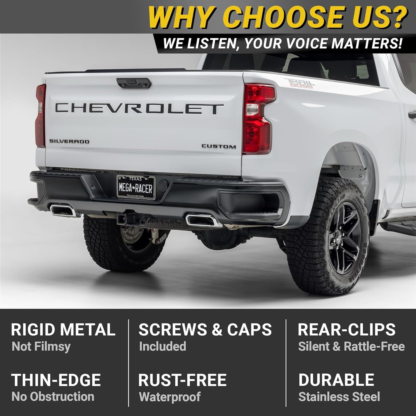 Premium Slim Polished Mirror Chrome License Plate Frames – 2 Pack, Rust-Free Stainless Steel, Rattle-Free & Street Legal Universal Fit with Screw Covers, Thin Silver Metal Front & Rear Car Tag Holders