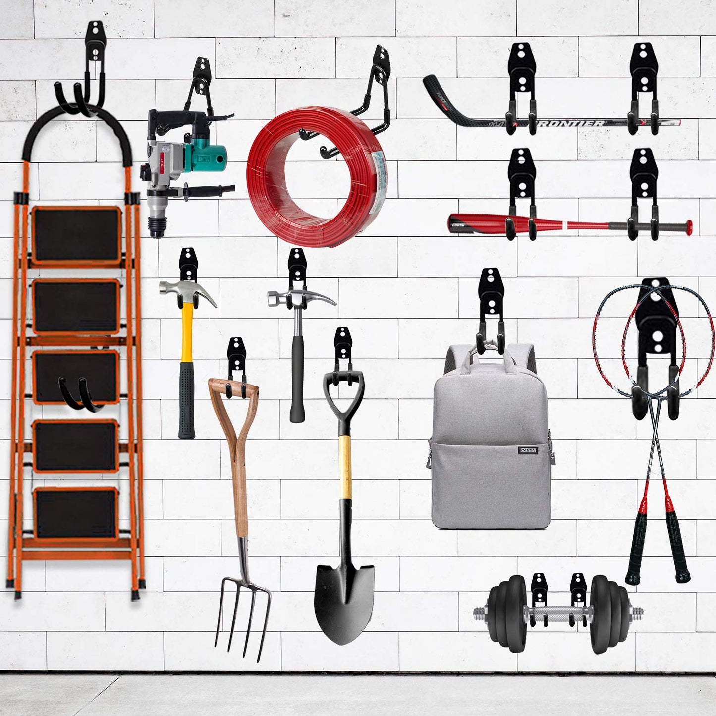 3-H Heavy Duty Garage Hooks [10 Pack] - 3-Round Welding Tech Holds 22lbs More - Thickened Steel Wall Mount for Ladders, Tools & Storage - Rustproof Utility Hardware