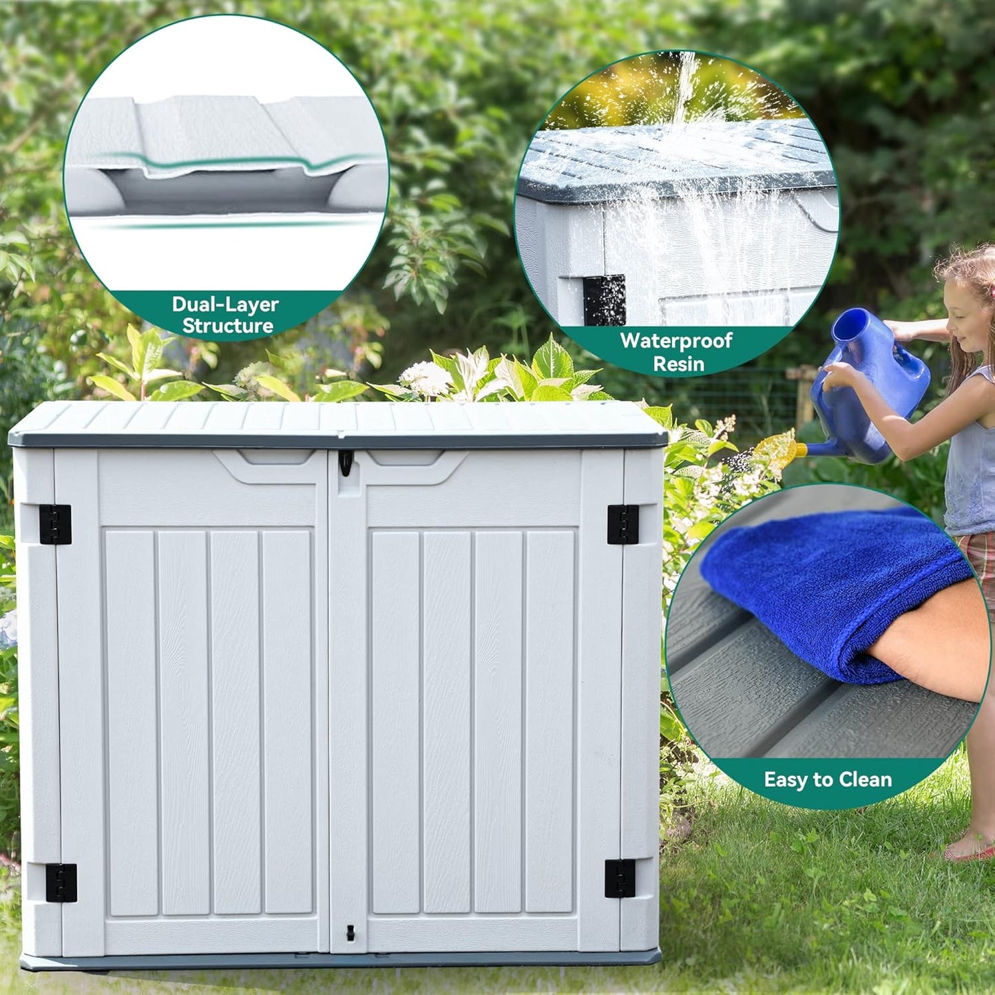 YITAHOME Outdoor Horizontal Storage Sheds w/o Shelf, 35 Cu Ft Lockable Resin Waterproof Shed, Ideal for Garden Tools, Easy to Assemble, Light Gray