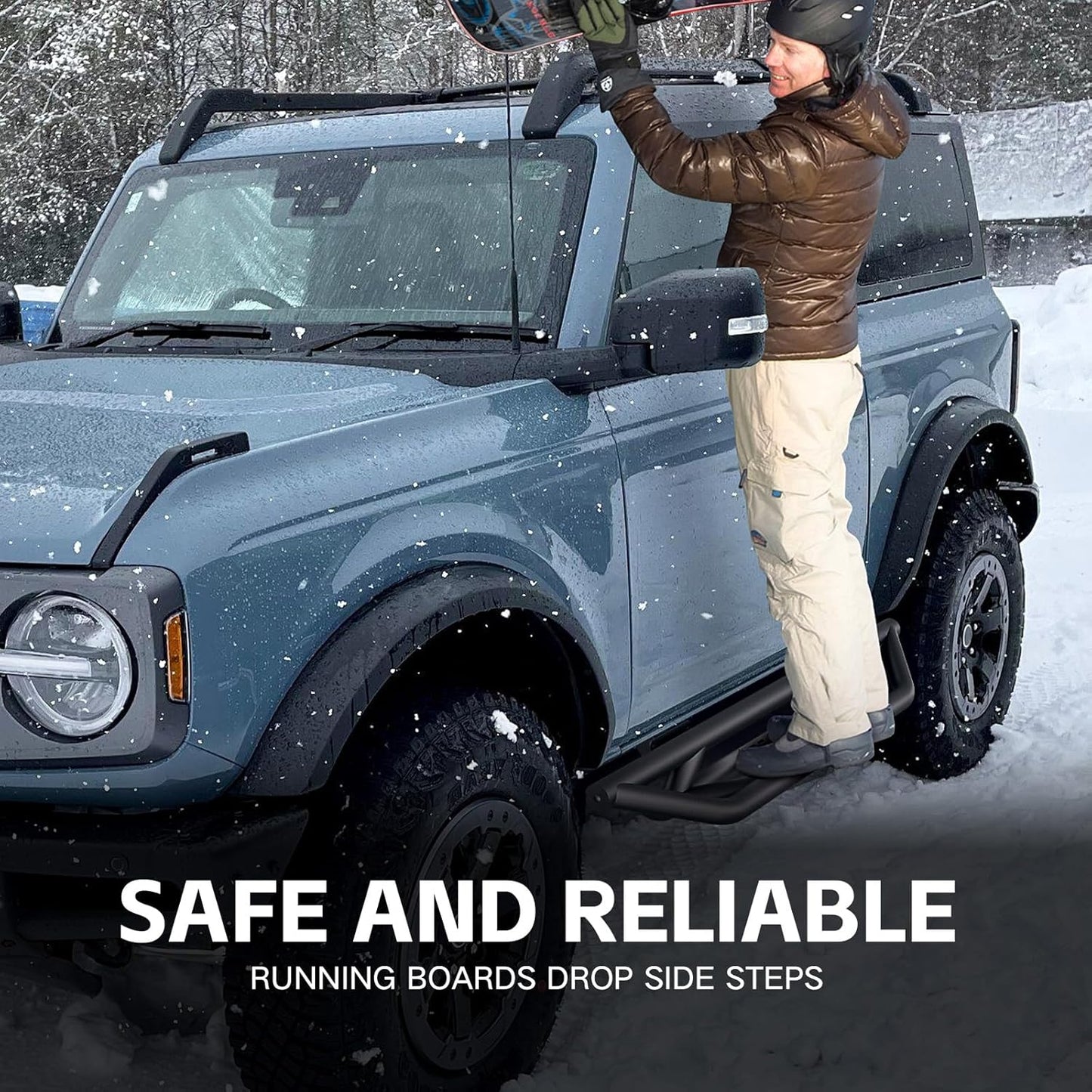 for Bronco Running Boards Compatible with 2021 2022 2023 2024 2025 Ford Bronco 2 Doors (Not for Sport Model), Heavy-Duty Steel Drop Side Steps Nerf Bars Bolt-on Step Plates Rock Sliders Rail